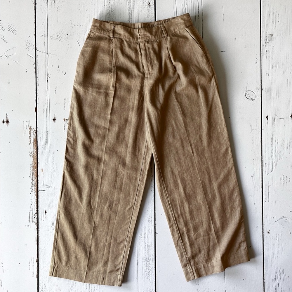 A New Day Linen Blend Cropped Pants Tan Wide Leg Pull On Size 10 Short - Picture 9 of 11